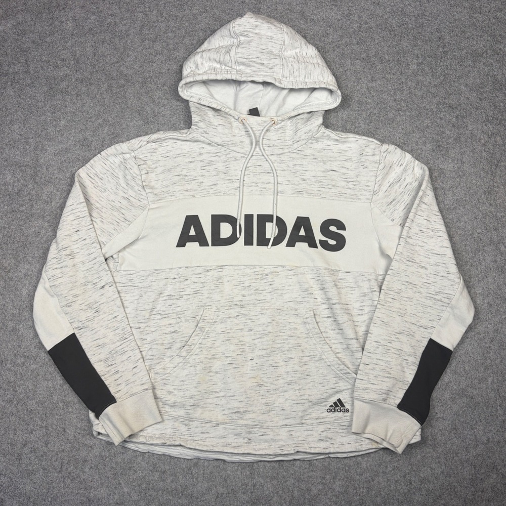 Adidas Mens Large Grey Space Dye Heather Logo Pullover Hoodie Sweatshirt